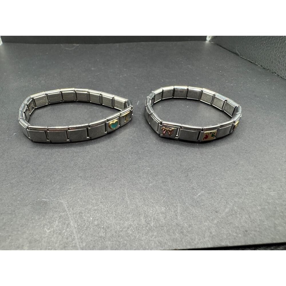 Talexia Stainless Steel Link Italian Charm Silver & Gold Tone Bracelet Lot of 2